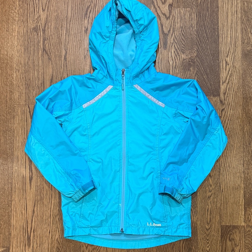 L.L.Bean Fleece Lined Turquoise Hooded Rain Jacket, Youth 10/12